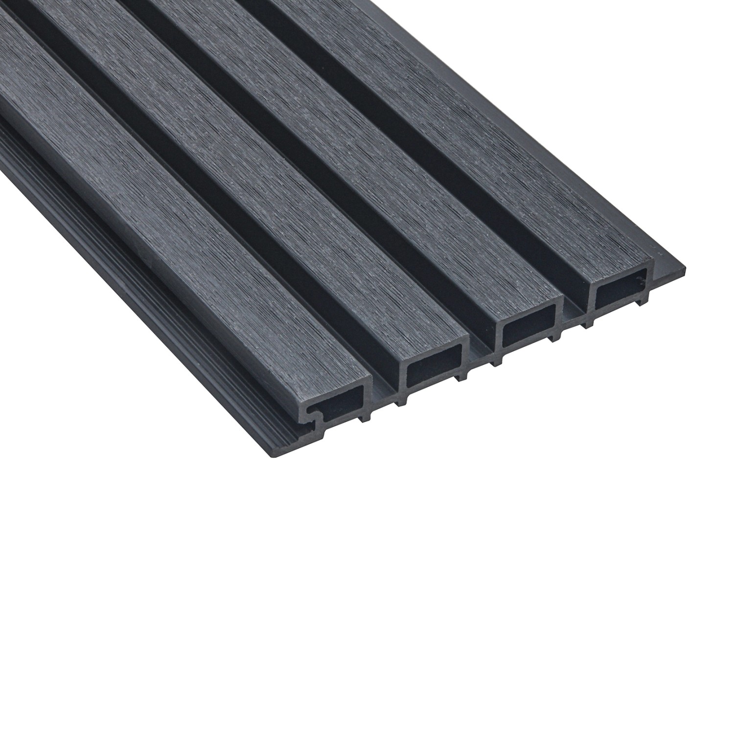 WPC Fassadenverkleidung DUVAR in Anthrazit, Holzoptik, 2m² Fläche.