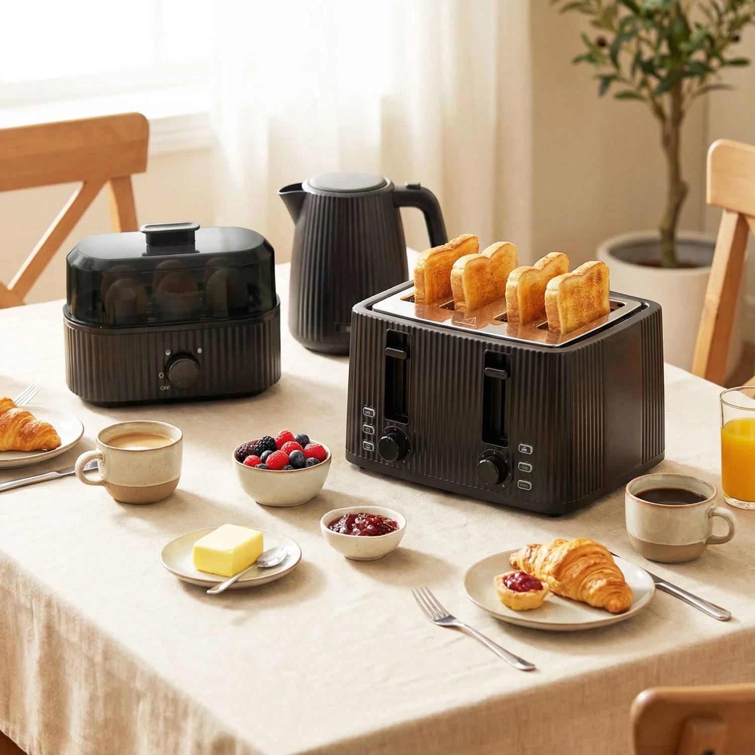 HOMCOM Wasserkocher- und Toaster-Set Kunststoff Edelstahl 21,4L x 15,6B x 23,3H cm Schwarz kaufen bei OBI
