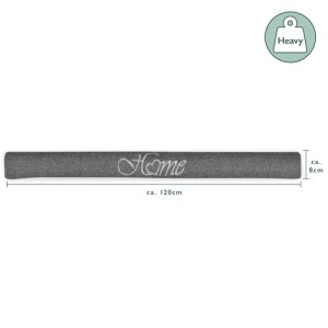 Anthrazitfarbener Beautissu Tuuli Zugluftstopper, 120 cm lang, mit "Home" Schriftzug.