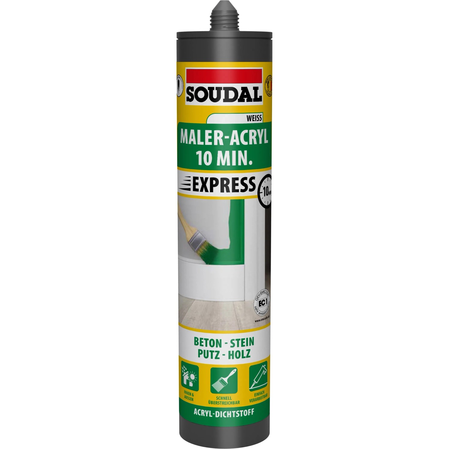 Soudal Maleracryl 10 min-Express, weiß, 300ml Kartusche. Acryl-Dichtstoff für Risse und Fugen im Innen- und Außenbereich.