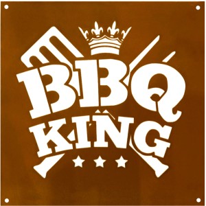 Rostbraune Gedichttafel BBQ-King aus Edelrost, 36x36 cm, Gartendeko für Grillfans.