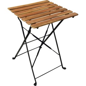 Klappbarer Akazienholz-Tisch mit schwarzem Stahlgestell, Teil des 3-teiligen Balkon-Sets Acari.