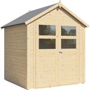 Bertilo Gartenhaus Visby 2 aus Naturholz, 175x181 cm, mit Doppeltür und Satteldach.