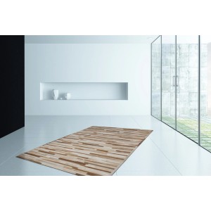 Cremefarbener Leder Teppich Wonder, 160x230 cm, handgefertigtes Unikat im modernen Design.