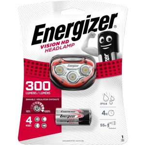 Energizer Vision HD Kopflampe mit 3xAAA Batterien, 300 Lumen, 4 Modi, wasserfest.