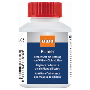 OBI Primer Haftvermittler für Silikon-Dichtstoffe, 50 ml Flasche mit rotem Deckel.