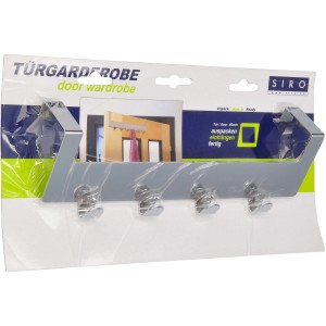 Siro Türgarderobe mit 4 Haken, Chrom glänzend, zum Einhängen an Türen bis 40mm Stärke.