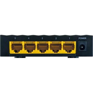 Schwaiger Netzwerkswitch mit 5 Ports und 1000Mbit/s, Frontansicht.