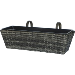 Balkonkasten aus Polyrattan in Anthrazit-Grau, 60 cm breit, mit herausnehmbarem Topf.