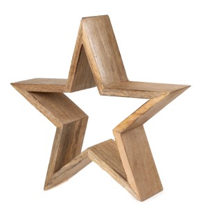 Stern aus Mangoholz (26x24cm) in Eichenoptik, Weihnachtsdekoration.