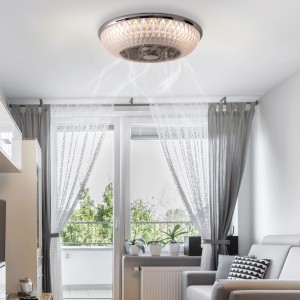 Näve LED-Deckenleuchte Viento mit Ventilator in modernem Wohnraum. Deckenleuchte mit integriertem Ventilator.