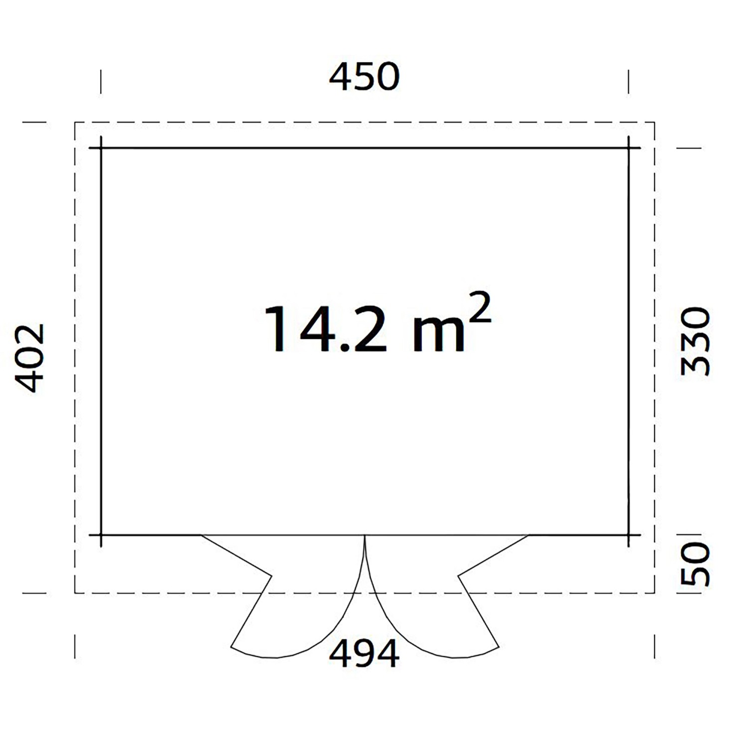 Grundriss Palmako Gartenhaus Lea Bifold, 450x330 cm, Fläche 14,2 m².