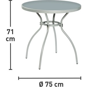 Grauer, runder Gartentisch Suriname, Ø 75 cm, mit Stahlgestell. Ideal als Bistrotisch.