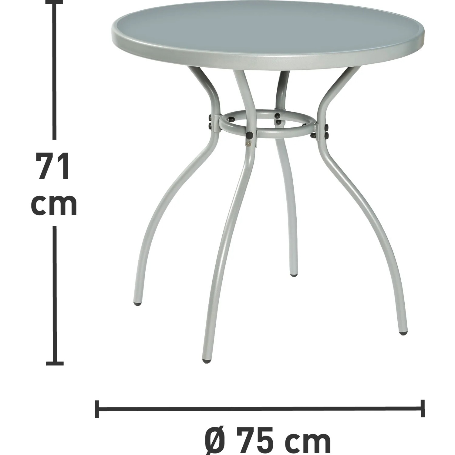Grauer, runder Gartentisch Suriname, Ø 75 cm, mit Stahlgestell. Ideal als Bistrotisch.