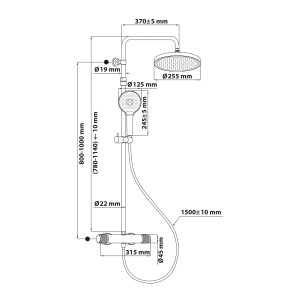 Technische Zeichnung Schöner Wohnen Duschsystem Glaia mit Maßen, Chrom.