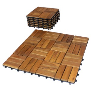BigDean 11er Pack Holzfliesen für Balkon 30x30 cm 1 Quadratmeter aus Akazien Holz Bodenbelag Holzboden Klicksystem Balkonfliesen Klickfliesen