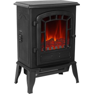 Schwarzer El Fuego Elektrokamin Como mit Heizung und Flammeneffekt.