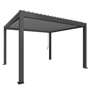 Biohort Pergola in Dunkelgrau/Silber-Metallic: Moderne Terrassenüberdachung mit verstellbaren Lamellen.
