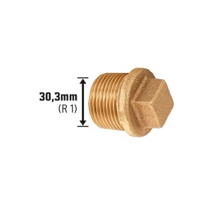 LUX Gewinde-Stopfen aus Rotguss, 30,3 mm (R 1) zum Verschließen von Gewindefittings.
