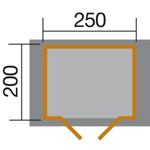 Grundriss weka Gartenhaus Bregenz B, 250x200 cm Sockelmaß, Holz-Gartenhaus mit Satteldach.