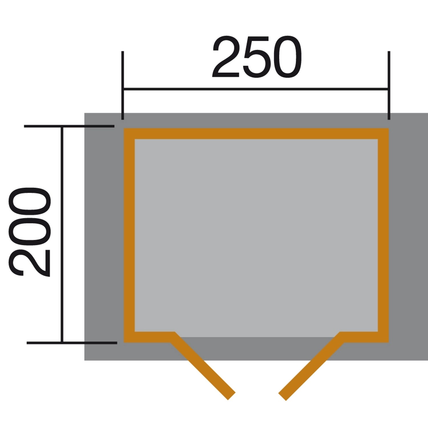 Grundriss weka Gartenhaus Bregenz B, 250x200 cm Sockelmaß, Holz-Gartenhaus mit Satteldach.