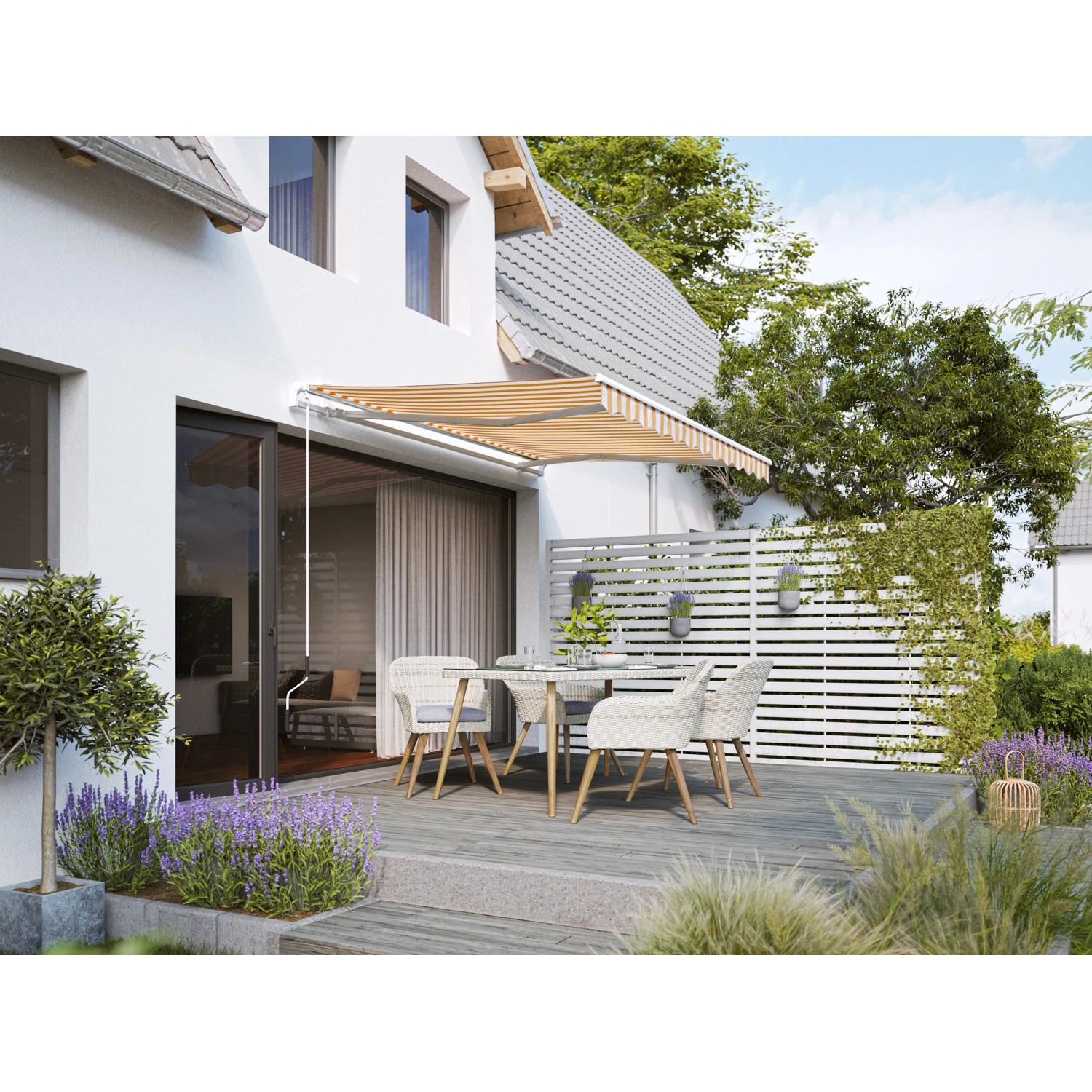 Gelenkarmmarkise Aventura 3x2m Gelb-Wei kaufen bei OBI