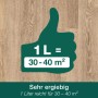 Grüner Daumen zeigt 1 L = 30-40 m² auf Holz. Bona Home Parkett-Öl ist sehr ergiebig für Holzböden.