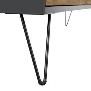 Detailaufnahme: Posseik Sideboard Industrial C mit schwarzen Metallfüßen, Grafit und Eiche Front.