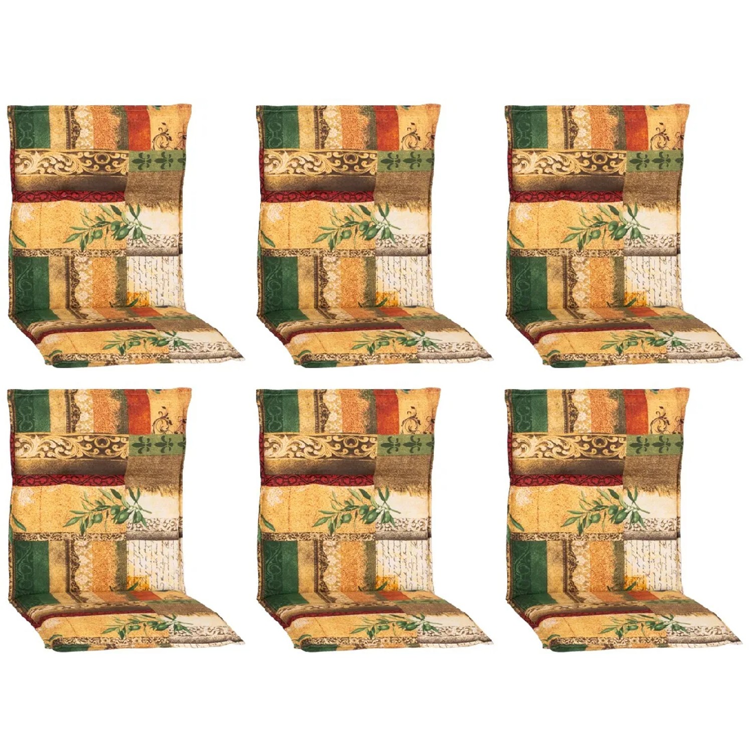 6er Set Beo Sitzauflagen Glasgow für Niedriglehner, beige-natur mit floralem Muster.