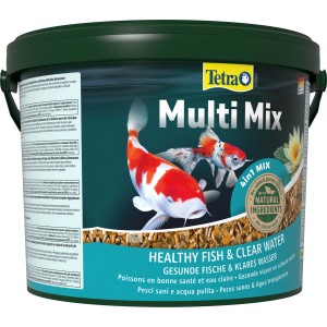 Tetra Pond Multi Mix Fischfutter 10L: Futtermischung für Teichfische mit Flocken, Sticks, Wafern und Gammaruskrebsen.