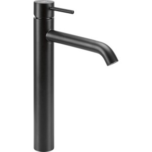 Schwarze baliv Waschtischarmatur WT-621. Hoher Auslauf, Einhebelmischer. Moderne Badarmatur für Aufsatzwaschbecken.