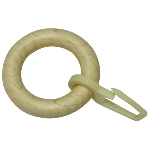 Holz-Gardinenring mit Faltenlegehaken für Vitragestange, Kiefer Natur.