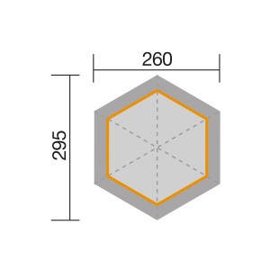 Grundriss Weka Pavillon 656 Gr.1, 326x376 cm, sechseckige Gartenlaube mit Maßen.