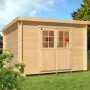 Kiehn-Holz Gartenhaus KH 28-047, 300x300 cm, unbehandeltes Holz mit Doppeltür und Flachdach.