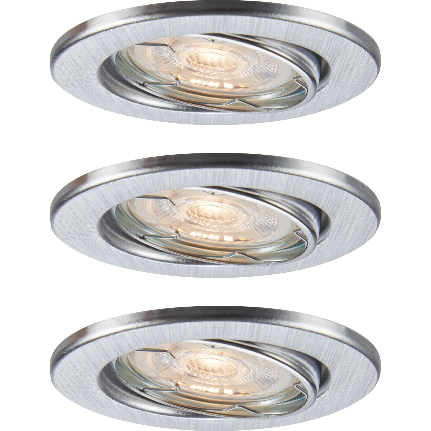 3er Set LED-Einbauleuchten 86R in Aluminiumfarben. Deckenspots aus Metall für Innenräume.