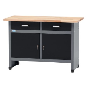 Küpper Werkbank-Set, 3-teilig, 1,20 m, schwarz-hellgrau, mit Schubladen und Schrank.