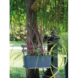 Rechteckiger, grauer Deroma Untersetzer für Pflanzkästen, Modell Origin Saucer, 48 cm.