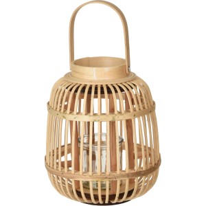 Naturfarbene Bambus Laterne (Ø 20 cm) mit Glaszylinder für gemütliche Beleuchtung.