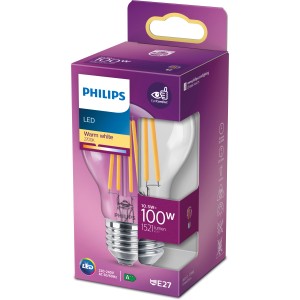 Philips LED-Lampe E27 in Glühlampenform, 10,5W, 1521 Lumen, warmweiß, im Karton.