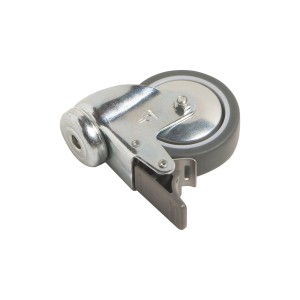 Apparate-Lenkrolle Ø 75 mm mit Feststeller, Rückenloch und Gleitlager, 50 kg Traglast.