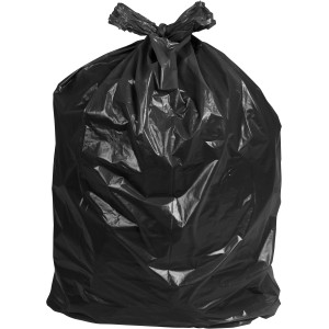 Schwarzer Abfallsack LDPE, 120 l, gefüllt und zugebunden.