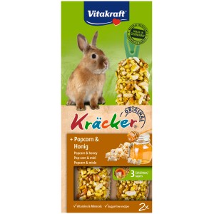 Vitakraft Kräcker für Zwergkaninchen mit Popcorn und Honig, 2 Stück. Nager-Snack mit Getreide und Vitaminen.