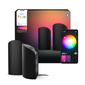 Philips Hue Play Wallwasher Doppelpack in Schwarz mit App-Steuerung für farbige Lichteffekte.