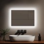 Emke LED Badspiegel 50x70 cm mit Hintergrundbeleuchtung in modernem Bad. Rechteckiger Wandspiegel, beschlagfrei, Kaltweiß/Warmweiß.