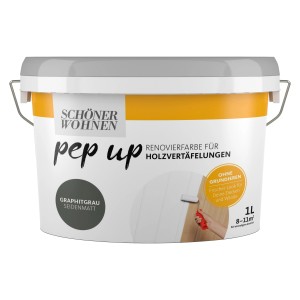 Schöner Wohnen pep up Renovierfarbe Graphitgrau, 1L Dose für Holzvertäfelungen.