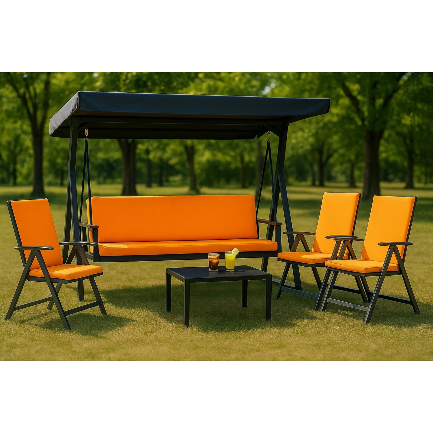 Orangefarbenes Kissen-Set für Hollywoodschaukel, 120x60x50x7cm, für 2-Sitzer Schaukel.