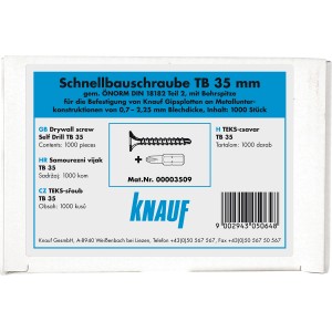 Knauf Schnellbauschrauben TB 3,5 x 35 mm, 1000 Stück, für Gipskartonplatten.