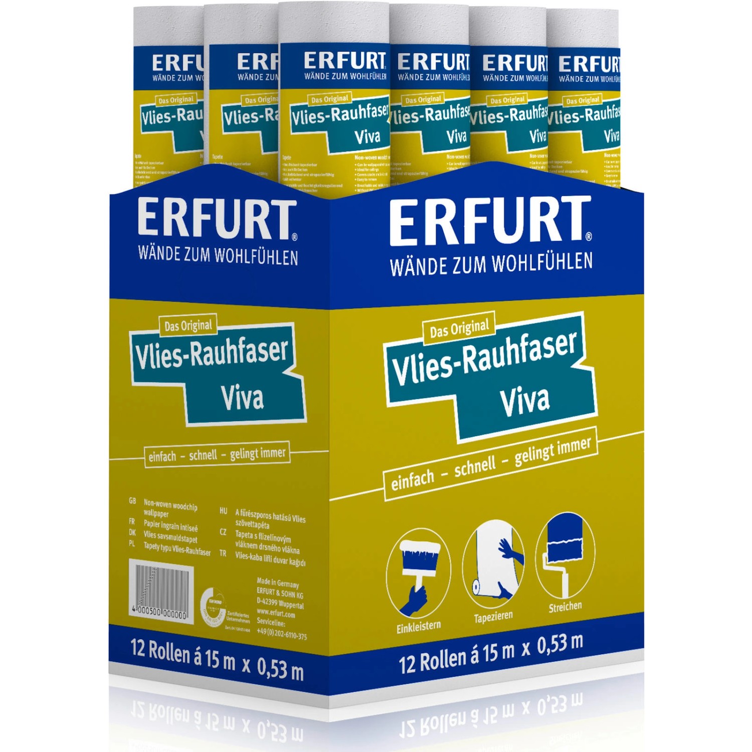 Verpackung Erfurt Vlies-Rauhfaser Viva, überstreichbare Tapete mit feiner Struktur, 12 Rollen.