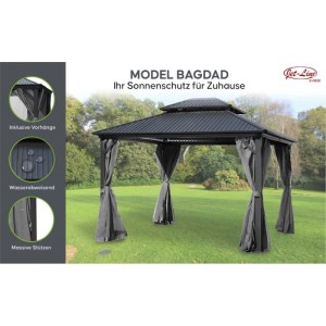 Jet-Line Gartenpavillon Bagdad aus Alu mit Festem Metalldach 3,65 x 3,65 Meter in Anthrazit