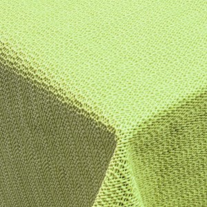 Nahaufnahme einer runden, anisgrünen Garten-Tischdecke (Ø 160 cm) mit Weichschaum.